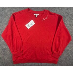 Crown & Ivy Red Cheers Embroidered Sweatshirt Petite Medium PM NWT